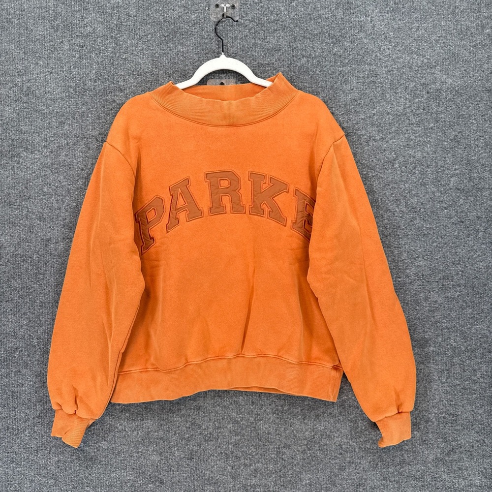 Parke Sweatshirt Women S/M Orange Halloween Varsity Mock Neck Oversized Pullover